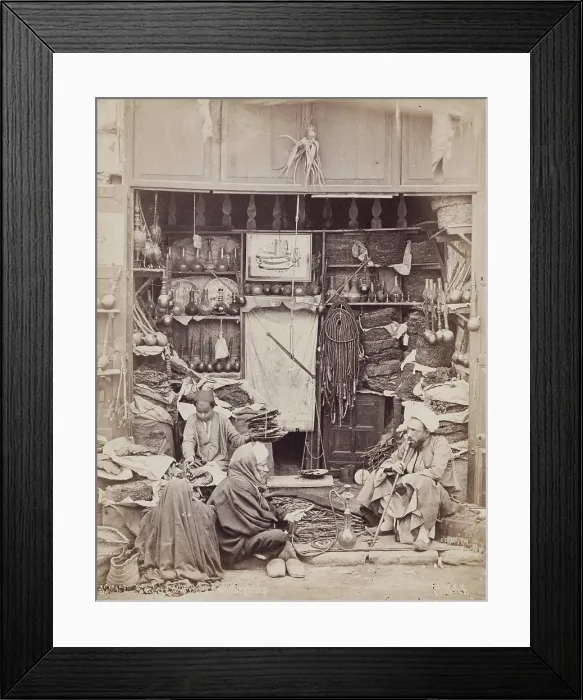 Framed Print : Tobacco and Pipe Shop, Cairo, 19th century. Creator: Pascal Sebah Framed Print : Tobacco and Pipe Shop, Cairo, 19th century. Creator: Pascal Sebah
