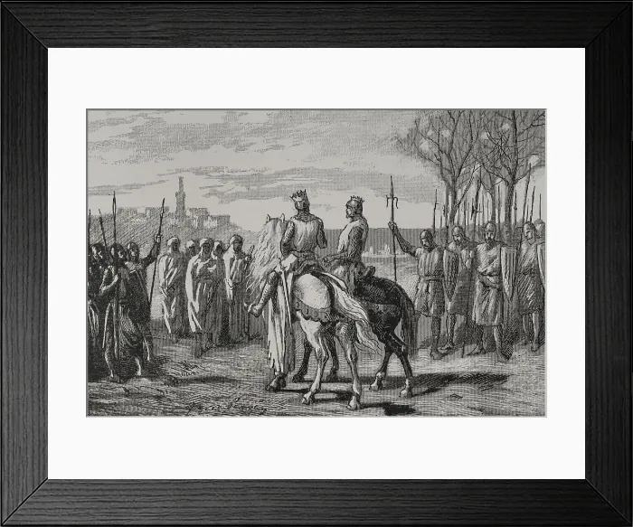 Framed Print : Ramon Berenguer IV and Ermengol receiving the parliamentarians from Lerida, 1890. Creator: Joan Serra y Pausas Framed Print : Ramon Berenguer IV and Ermengol receiving the parliamentarians from Lerida, 1890. Creator: Joan Serra y Pausas
