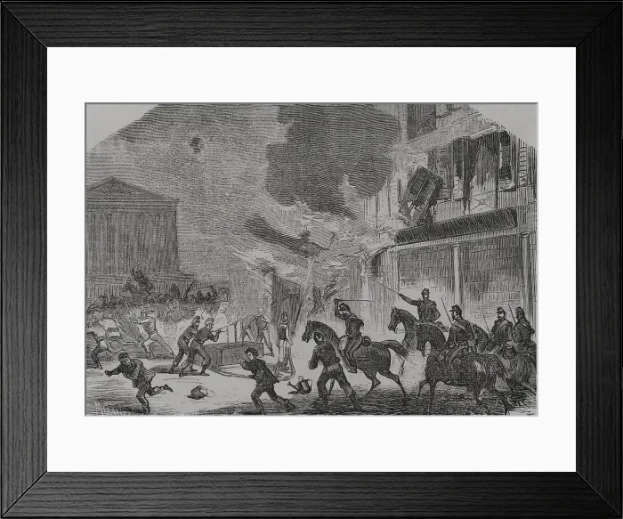 Framed Print : Paris Commune: Arsonist firefighters surprised by Versailles troops, 1871. Creators: Tomas Carlos Capuz, Miranda Framed Print : Paris Commune: Arsonist firefighters surprised by Versailles troops, 1871. Creators: Tomas Carlos Capuz, Miranda