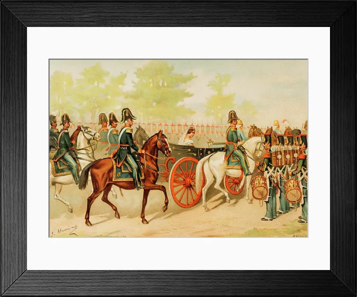 Framed Print : Review of the troops and national militia by the queen governor, 1889. Creator: Juan Alaminos