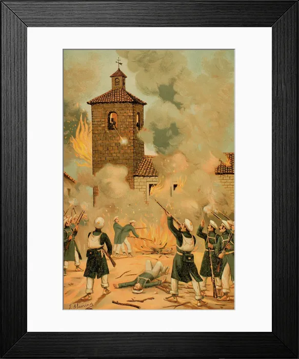 Framed Print : First Carlist War, (1833-1840): Heroic defence of Albocacer, 1889. Creator: Juan Alaminos Framed Print : First Carlist War, (1833-1840): Heroic defence of Albocacer, 1889. Creator: Juan Alaminos