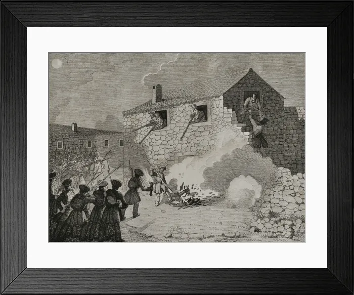 Framed Print : First Carlist War, (1833-1840): Attack of a house near Guernica (Biscay), 1842. Creator: Pedro Celestino Mare Framed Print : First Carlist War, (1833-1840): Attack of a house near Guernica (Biscay), 1842. Creator: Pedro Celestino Mare