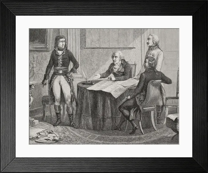 Framed Print : Negotiations between Count Cobenzl and Napoleon Bonaparte, Treaty of Campo Formio...1879. Creator: Unknown