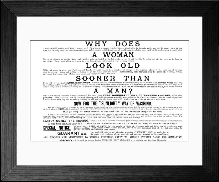 Framed Print : Advertisement for Sunlight Soap, 1890. Creator: Unknown Framed Print : Advertisement for Sunlight Soap, 1890. Creator: Unknown