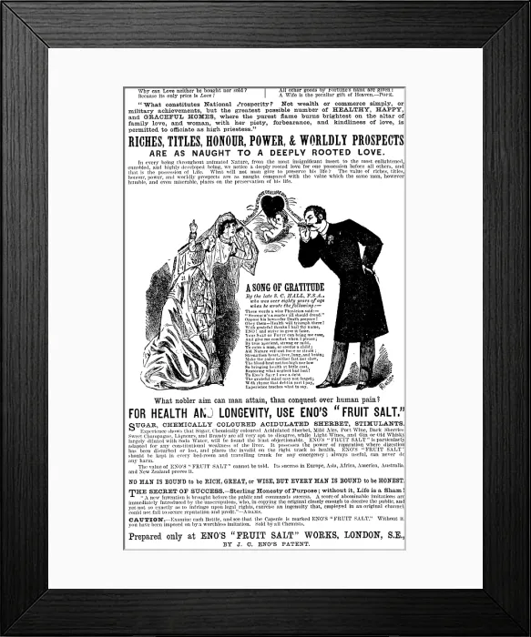 Framed Print : Advertisement for Eno's 'Fruit Salt', 1890. Creator: Unknown Framed Print : Advertisement for Eno's 'Fruit Salt', 1890. Creator: Unknown