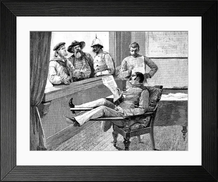 Framed Print : The Portuguese in Africa: steam-ship passengers waiting for passports at Delagoa Bay, 1890. Creator: R. Taylor Framed Print : The Portuguese in Africa: steam-ship passengers waiting for passports at Delagoa Bay, 1890. Creator: R. Taylor