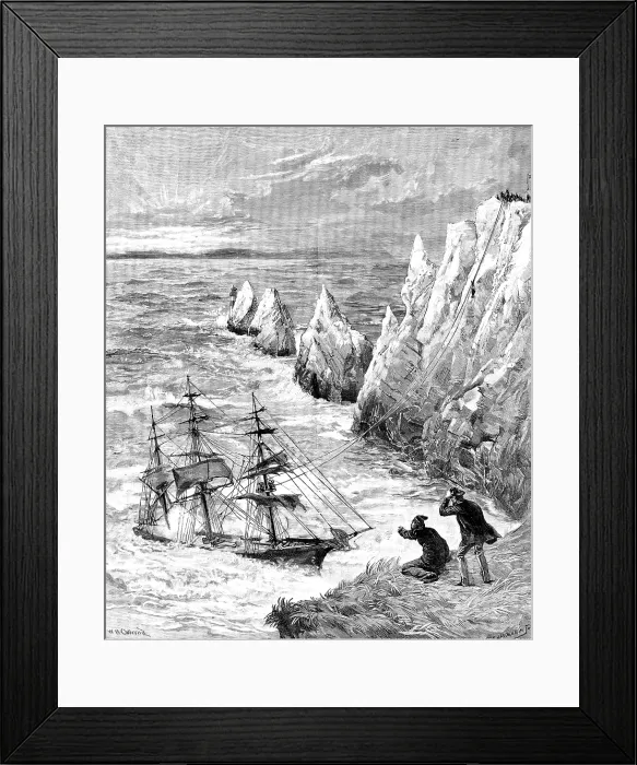 Framed Print : Wreck of the Irex at the Needles, Isle of Wight: rescue of the crew, 1890. Creator: P Naumann Framed Print : Wreck of the Irex at the Needles, Isle of Wight: rescue of the crew, 1890. Creator: P Naumann