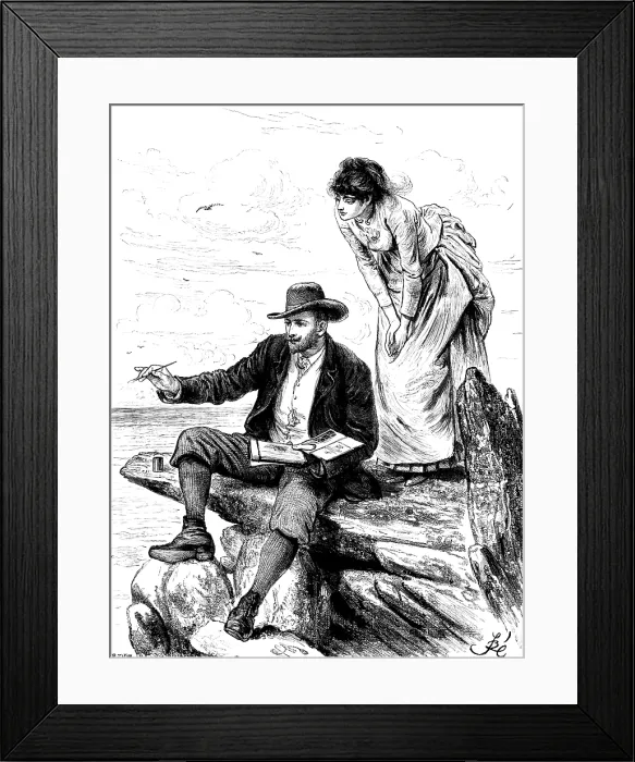 Framed Print : The girl looking over his shoulder, watching curiously...the growth of a picture, 1890. Creator: R. Taylor Framed Print : The girl looking over his shoulder, watching curiously...the growth of a picture, 1890. Creator: R. Taylor