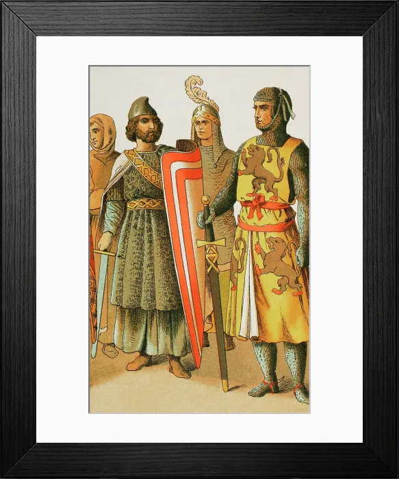 Framed Print : History of France; Warriors, 1100, (1884). From 'Historia Universal' by Cesar Cantu, Vol V, 1884. Creator: Unknown Framed Print : History of France; Warriors, 1100, (1884). From 'Historia Universal' by Cesar Cantu, Vol V, 1884. Creator: Unknown