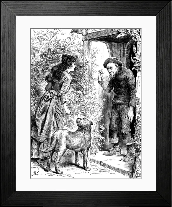 Framed Print : She asked Peter, who only shook his head and pointed within, 1890. Creator: R. Taylor Framed Print : She asked Peter, who only shook his head and pointed within, 1890. Creator: R. Taylor