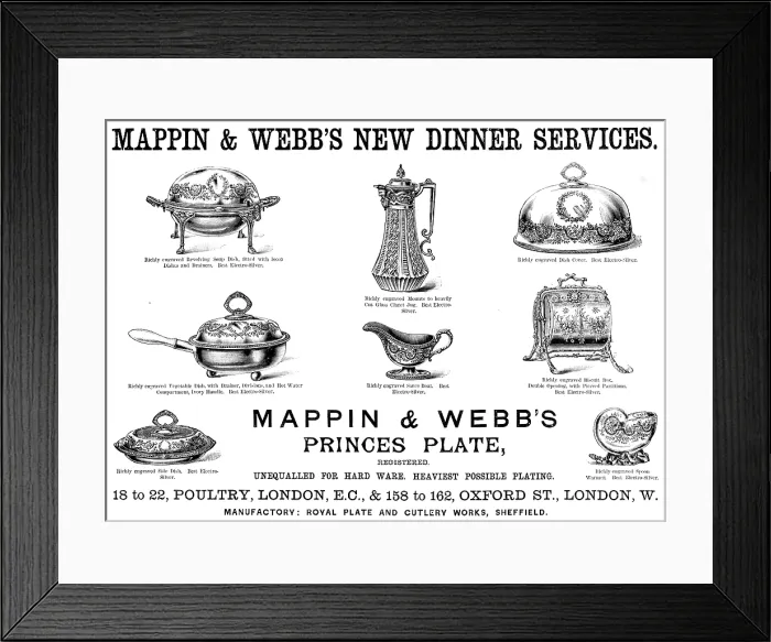 Framed Print : Advertisement for Mappin & Webb's New Dinner Services, 1890. Creator: Unknown