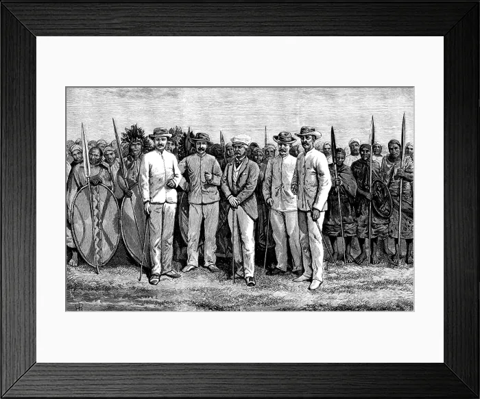 Framed Print : Mr. Stanley and his comrades: Masai warriors behind, 1890. Creator: Unknown