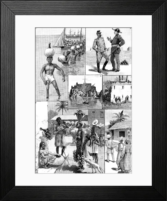 Framed Print : The Portuguese at Delagoa Bay - sketches by Mr. Wallis Mackay, 1890. Creator: P Naumann Framed Print : The Portuguese at Delagoa Bay - sketches by Mr. Wallis Mackay, 1890. Creator: P Naumann