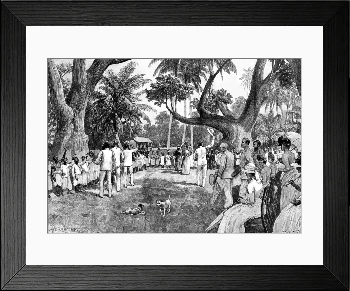 Framed Print : Mr. Stanley...at Mombasa: native school-children...singing the National Anthem, 1890. Creator: P Naumann Framed Print : Mr. Stanley...at Mombasa: native school-children...singing the National Anthem, 1890. Creator: P Naumann