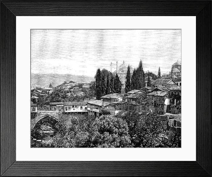 Framed Print : Broussa, in Asia Minor, the ancient Turkish capital: Set Bachi, and Mosque of Yeshil Djami, 1890. Creator: Unknown Framed Print : Broussa, in Asia Minor, the ancient Turkish capital: Set Bachi, and Mosque of Yeshil Djami, 1890. Creator: Unknown