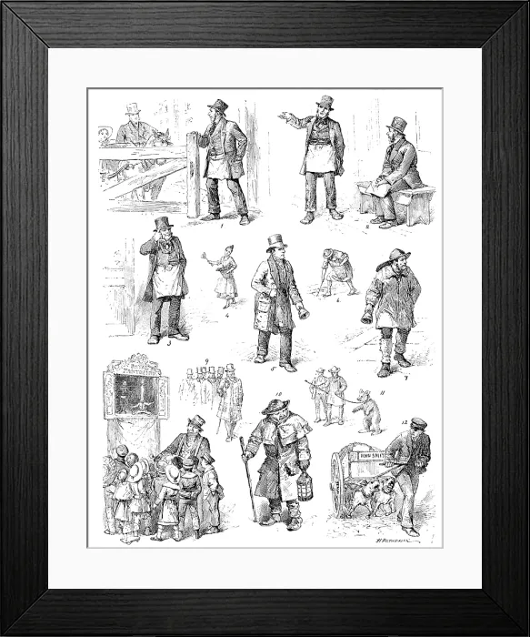 Framed Print : Extinct types of old London life, 1890. Creator: Unknown Framed Print : Extinct types of old London life, 1890. Creator: Unknown