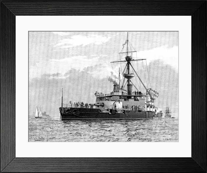 Framed Print : H.M.S. Trafalgar, steel armoured twin-screw turret-ship...armed with four 67-ton guns, 1890. Creator: Unknown Framed Print : H.M.S. Trafalgar, steel armoured twin-screw turret-ship...armed with four 67-ton guns, 1890. Creator: Unknown