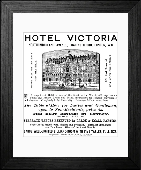Framed Print : Advertisement for the Hotel Victoria, 1890. Creator: Unknown Framed Print : Advertisement for the Hotel Victoria, 1890. Creator: Unknown