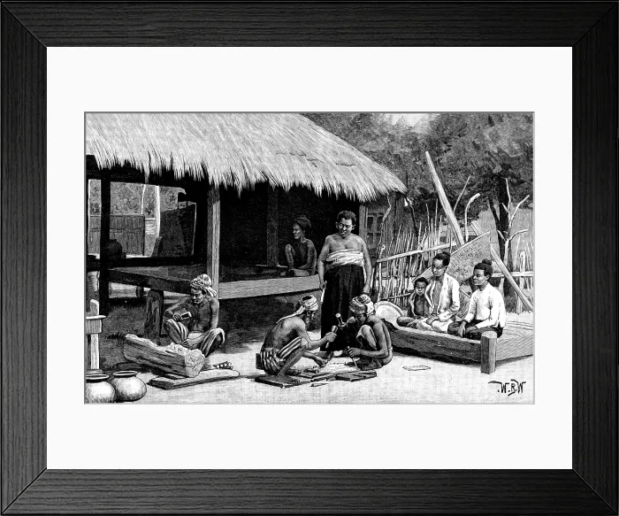 Framed Print : Sketches in Burmah: Burmese wood-carvers, 1890. Creator: H. W Framed Print : Sketches in Burmah: Burmese wood-carvers, 1890. Creator: H. W