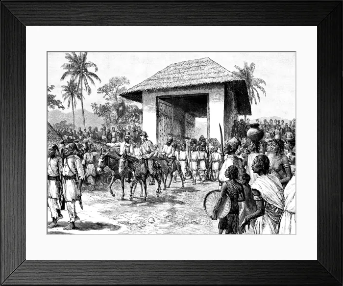Framed Print : Stanley's Emin Pasha Relief Expedition: entry of Emin Pasha and Mr. Jephson into Dufile... 1890. Creator: Unknown Framed Print : Stanley's Emin Pasha Relief Expedition: entry of Emin Pasha and Mr. Jephson into Dufile... 1890. Creator: Unknown