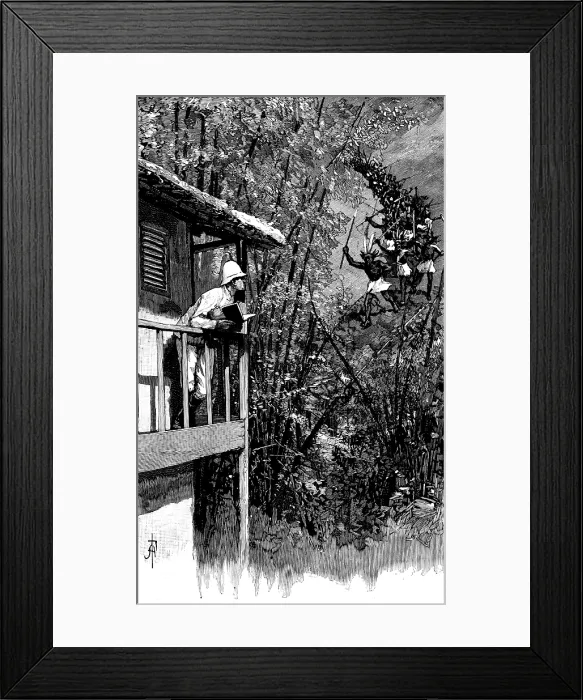 Framed Print : Sketches in the island of Formosa: a savage chief returning with reinforcements, 1890. Creator: Unknown Framed Print : Sketches in the island of Formosa: a savage chief returning with reinforcements, 1890. Creator: Unknown