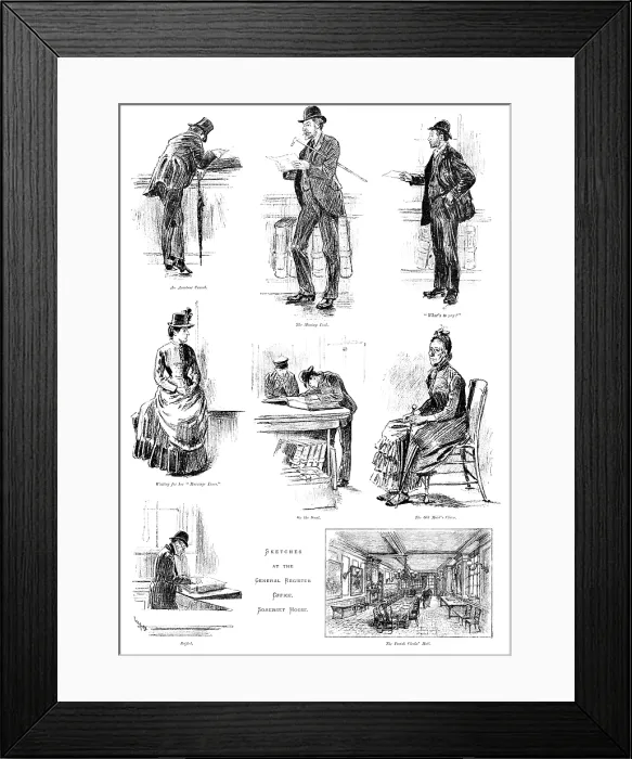 Framed Print : Sketches at the General Register Office, Somerset House, 1890. Creator: Unknown Framed Print : Sketches at the General Register Office, Somerset House, 1890. Creator: Unknown