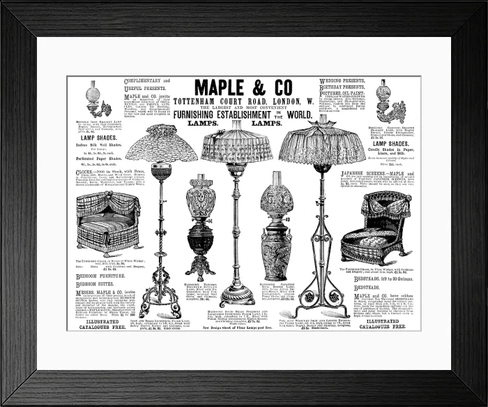 Framed Print : Advertisement for Maple & Co Furnishing Establishment, 1890. Creator: Unknown Framed Print : Advertisement for Maple & Co Furnishing Establishment, 1890. Creator: Unknown