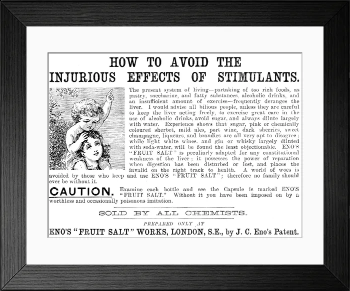 Framed Print : Advertisement for Eno's 'Fruit Salt', 1890. Creator: Unknown Framed Print : Advertisement for Eno's 'Fruit Salt', 1890. Creator: Unknown