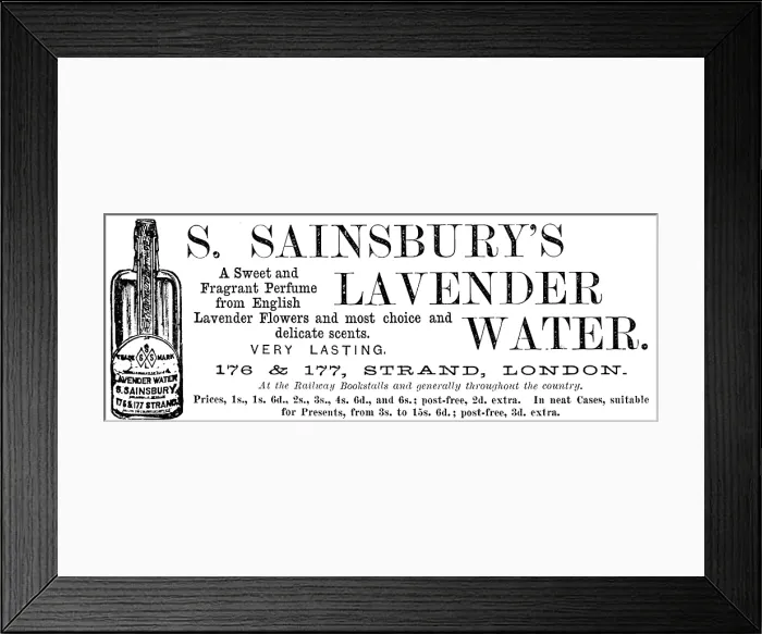 Framed Print : Advertisement for S. Sainsbury's Lavender Water, 1890. Creator: Unknown. Advertisement for S. Sainsbury's Lavender Water, 1890. Creator: Unknown Framed Print : Advertisement for S. Sainsbury's Lavender Water, 1890. Creator: Unknown. Advertisement for S. Sainsbury's Lavender Water, 1890. Creator: Unknown