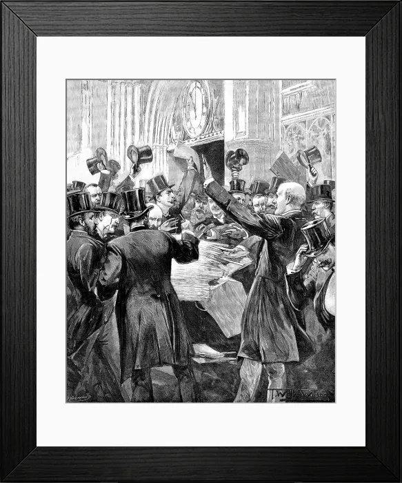 Framed Print : Scene in the Lobby, House of Commons: distributing Report of the Parnell Inquiry Commission, 1890. Creator: P Naumann Framed Print : Scene in the Lobby, House of Commons: distributing Report of the Parnell Inquiry Commission, 1890. Creator: P Naumann