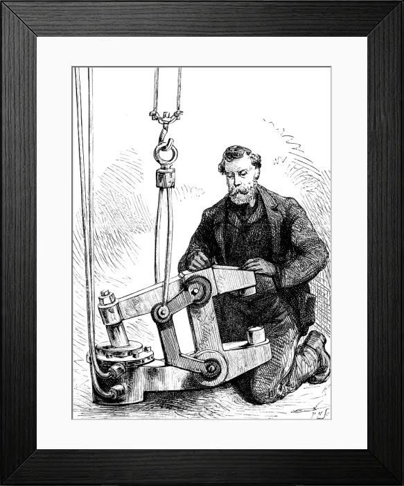 Framed Print : The Forth Bridge: hydraulic riveting machine...[used] by the Prince of Wales, 1890. Creator: P Naumann