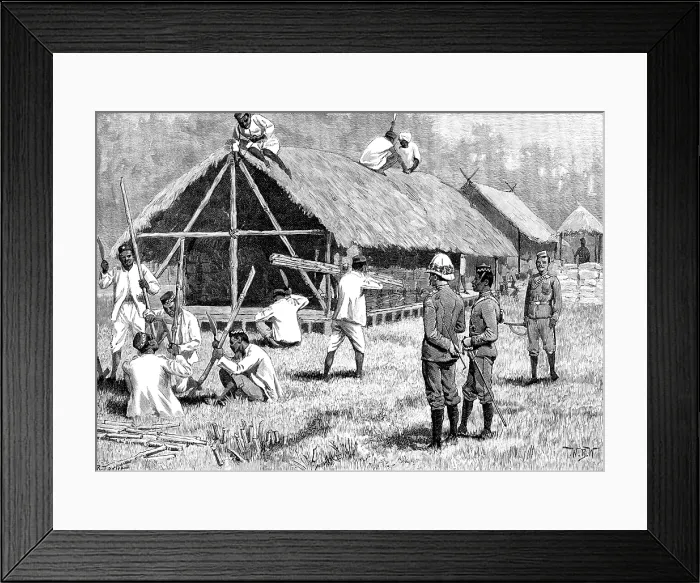 Framed Print : The Lushai Expedition: Goorkhas building a hut to store their spare kit, 1890. Creator: R. Taylor Framed Print : The Lushai Expedition: Goorkhas building a hut to store their spare kit, 1890. Creator: R. Taylor