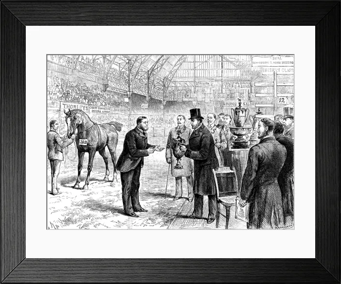 Framed Print : London House Show: the Prince of Wales presenting cup to Mr. Moore for his Hackney horse Rufus, 1890 Creator: P Naumann Framed Print : London House Show: the Prince of Wales presenting cup to Mr. Moore for his Hackney horse Rufus, 1890 Creator: P Naumann