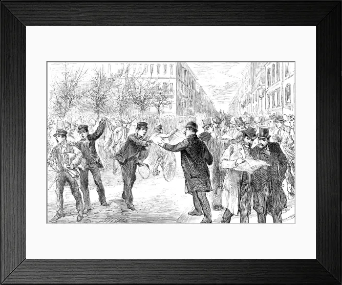Framed Print : Excitement in the streets of Berlin at the news of Prince Bismarck's resignation, 1890. Creator: P Naumann Framed Print : Excitement in the streets of Berlin at the news of Prince Bismarck's resignation, 1890. Creator: P Naumann