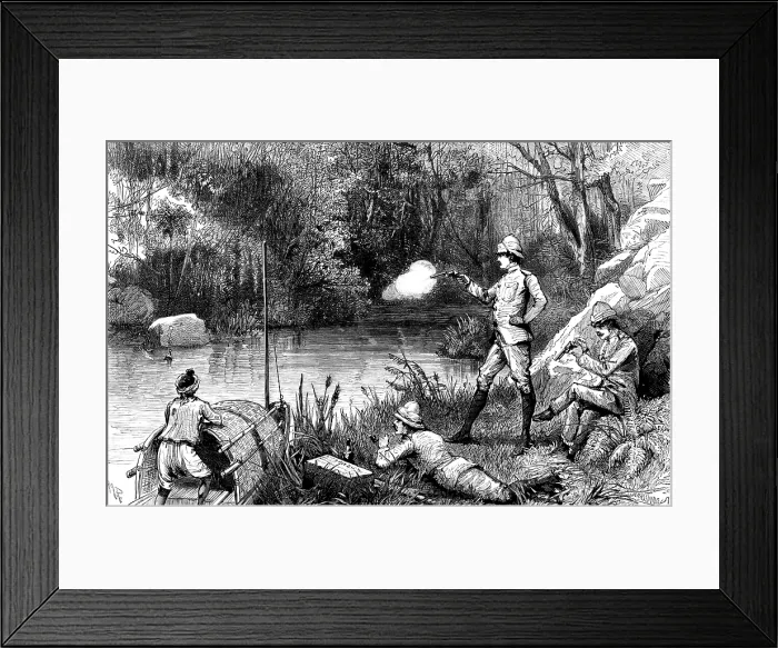Framed Print : The Lushai Expedition: officers practising with the revolver at Demagiri, 1890. Creator: Unknown Framed Print : The Lushai Expedition: officers practising with the revolver at Demagiri, 1890. Creator: Unknown