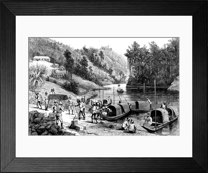Framed Print : The Lushai Expedition: officers checking stores after crossing a river, 1890. Creator: Unknown Framed Print : The Lushai Expedition: officers checking stores after crossing a river, 1890. Creator: Unknown