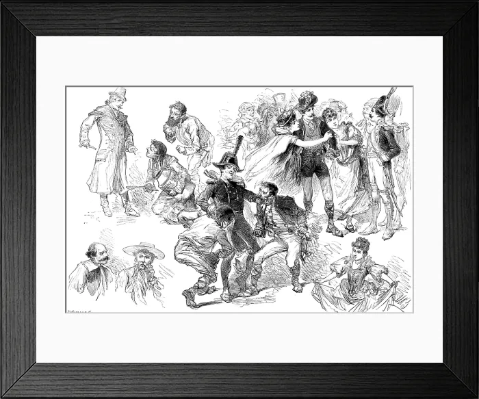 Framed Print : The Guards Burlesque, 'Fra Diavolo, ' at the Theatre, Chelsea Barracks, 1890. Creator: P Naumann Framed Print : The Guards Burlesque, 'Fra Diavolo, ' at the Theatre, Chelsea Barracks, 1890. Creator: P Naumann