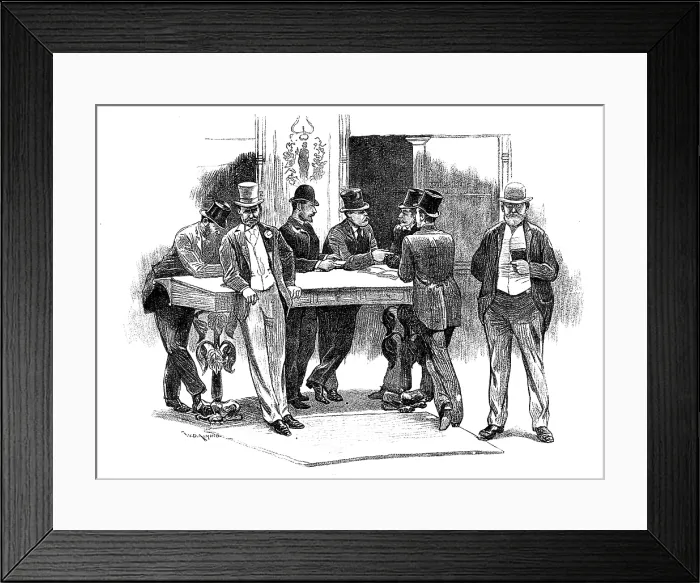 Framed Print : The Colliery Strike and the London Coal Exchange: doing business at the desks, 1890. Creator: Unknown