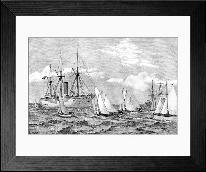 Framed Print : Regatta at Zanzibar - sailing pinnace race: rounding H.M.S. Brisk, 1890. Creator: Unknown Framed Print : Regatta at Zanzibar - sailing pinnace race: rounding H.M.S. Brisk, 1890. Creator: Unknown