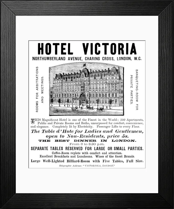 Framed Print : Advertisement for the Hotel Victoria, 1890. Creator: Unknown Framed Print : Advertisement for the Hotel Victoria, 1890. Creator: Unknown