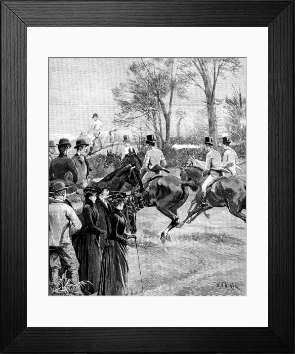 Framed Print : House of Commons Steeplechase at Rugby, March 29. - rush at the first fence, 1890. Creator: R. Taylor Framed Print : House of Commons Steeplechase at Rugby, March 29. - rush at the first fence, 1890. Creator: R. Taylor