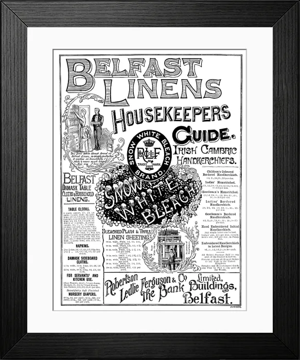 Framed Print : Advertisement for Belfast Linens, 1890. Creator: Unknown Framed Print : Advertisement for Belfast Linens, 1890. Creator: Unknown