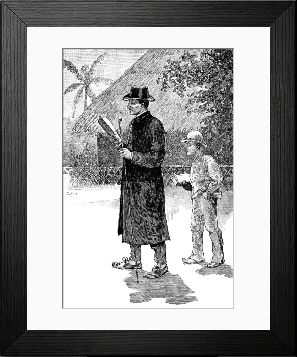 Framed Print : Portuguese in East Africa: padre and pupil, Island of Chilvane. sketch by Mr. Wallis Mackay, 1890. Creator: P. N Framed Print : Portuguese in East Africa: padre and pupil, Island of Chilvane. sketch by Mr. Wallis Mackay, 1890. Creator: P. N