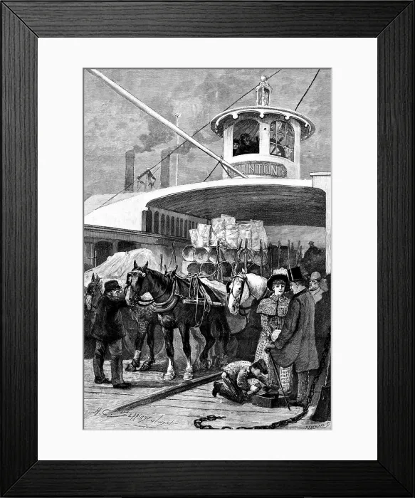 Framed Print : America revisited by our Special Artist: Fulton Ferry, New York, 1890. Creator: P Naumann Framed Print : America revisited by our Special Artist: Fulton Ferry, New York, 1890. Creator: P Naumann