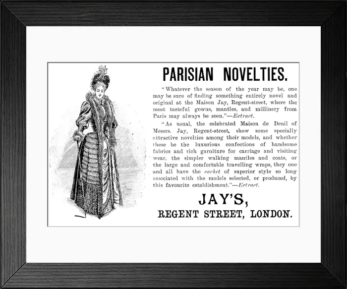 Framed Print : Advertisement for Jay's Parisian Novelties, 1890. Creator: Unknown