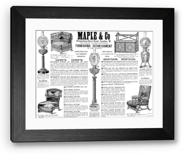 Framed Print : Advertisement for Maple & Co, Furnishing Establishment, 1890. Creator: Unknown Framed Print : Advertisement for Maple & Co, Furnishing Establishment, 1890. Creator: Unknown