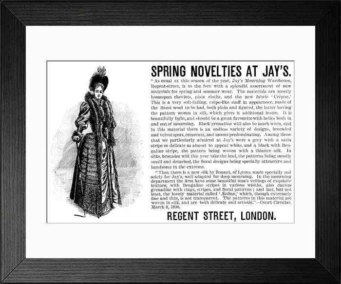 Framed Print : Advertisement for Spring Novelties at Jay's, 1890. Creator: Unknown Framed Print : Advertisement for Spring Novelties at Jay's, 1890. Creator: Unknown