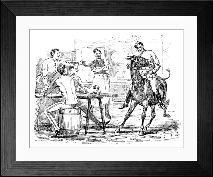 Framed Print : The Easter Volunteer Manoeuvres: the transport mule comes to tea with us in the cook house, 1890. Creator: Unknown Framed Print : The Easter Volunteer Manoeuvres: the transport mule comes to tea with us in the cook house, 1890. Creator: Unknown