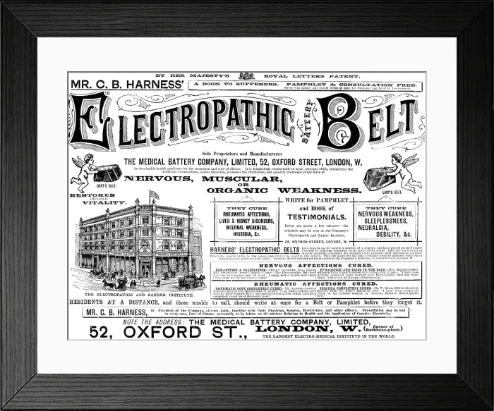 Framed Print : Advertisement for Mr. C. B. Harness Electropathic Belt, 1890. Creator: Unknown Framed Print : Advertisement for Mr. C. B. Harness Electropathic Belt, 1890. Creator: Unknown