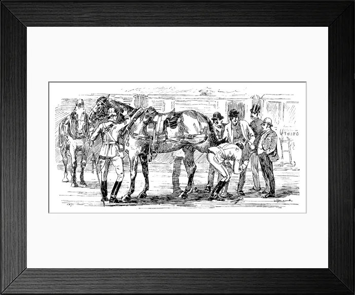 Framed Print : The Easter Volunteer Manoeuvres: we have to put on a new shoe at the Charing-Cross Station, 1890. Creator: Unknown Framed Print : The Easter Volunteer Manoeuvres: we have to put on a new shoe at the Charing-Cross Station, 1890. Creator: Unknown